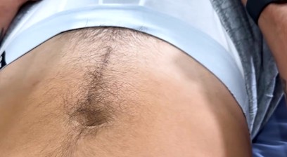 Young Hairy & Muscular Hunk gets Fingered & Wanked & his Huge Uncut Cock Explodes with Cum!