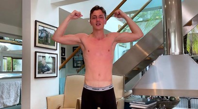 Young Ultra Lean Lad Wanks his Uncut Cock & Squirts Cum all over himself!