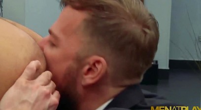 MENATPLAY Blond Hunk Matthew Anders Ass Fucks Bearded Waiter