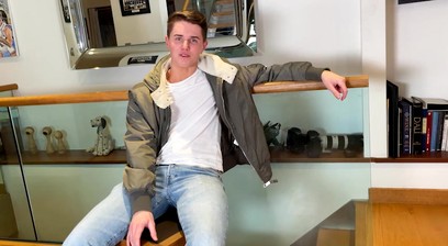 Young Lean & Toned Lad Wanks his Big Uncut Cock & Explodes with Cum Everywhere!