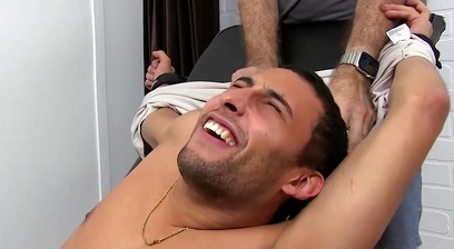 Restrained young amateur tickle tormented on feet and body