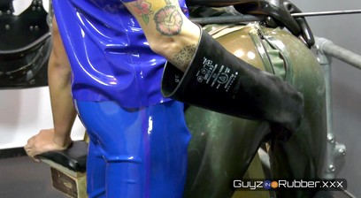 Trailer Rubber's in their Jeans. Two hot guys in jeans and riding boots soon progress to rubber gear