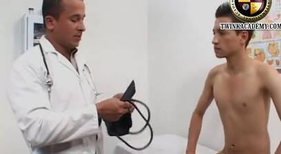 Smooth Latino Twink Cristian is has his penis measured by the doctor
