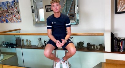 Young Slim & Blond Lad gets his Uncut Cock Wanked & he Shoots Cum all over his Abs!